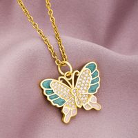 Simple Style Butterfly Copper Enamel Inlay Zircon Pendant Necklace 1 Piece sku image 3