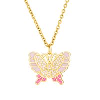 Simple Style Butterfly Copper Enamel Inlay Zircon Pendant Necklace 1 Piece main image 2