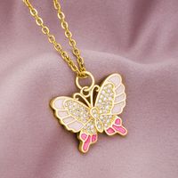 Simple Style Butterfly Copper Enamel Inlay Zircon Pendant Necklace 1 Piece sku image 4