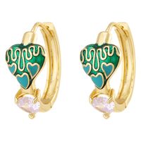 Fashion Heart Shape Copper Enamel Inlay Zircon Hoop Earrings 1 Pair main image 5