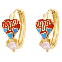 Fashion Heart Shape Copper Enamel Inlay Zircon Hoop Earrings 1 Pair sku image 3