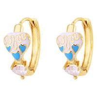 Fashion Heart Shape Copper Enamel Inlay Zircon Hoop Earrings 1 Pair main image 2