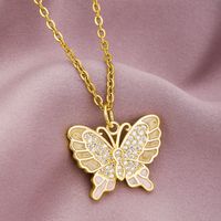 Simple Style Butterfly Copper Enamel Inlay Zircon Pendant Necklace 1 Piece sku image 1