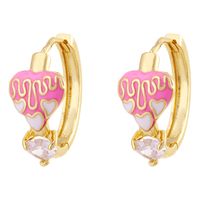 Fashion Heart Shape Copper Enamel Inlay Zircon Hoop Earrings 1 Pair sku image 4