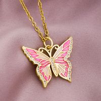 Retro Butterfly Copper Enamel Inlay Zircon Pendant Necklace 1 Piece sku image 4