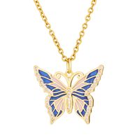 Retro Butterfly Copper Enamel Inlay Zircon Pendant Necklace 1 Piece main image 5