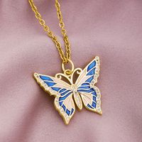 Retro Butterfly Copper Enamel Inlay Zircon Pendant Necklace 1 Piece sku image 1