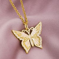 Retro Butterfly Copper Enamel Inlay Zircon Pendant Necklace 1 Piece sku image 3