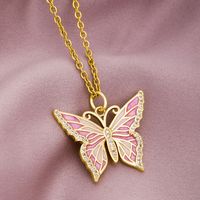 Retro Butterfly Copper Enamel Inlay Zircon Pendant Necklace 1 Piece sku image 2