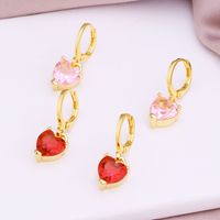 Fashion Heart Shape Copper Inlay Crystal Drop Earrings 1 Pair main image 2