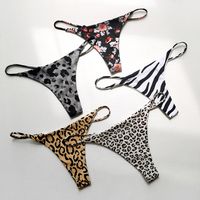 Solid Color Leopard Invisible Low Waist Thong Panties main image 3