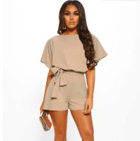 Fashion Solid Color Spandex Silk Shorts Belt Rompers main image 3