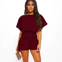 Fashion Solid Color Spandex Silk Shorts Belt Rompers main image 4