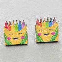 1 Pair Cartoon Style Geometric Wood Printing Women's Ear Studs sku image 13