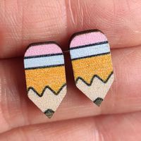 1 Pair Cartoon Style Book Rainbow Pencil Wood Women's Ear Studs main image 5