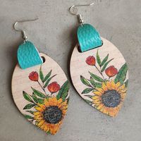 1 Pair Bohemian Flower Wood Women's Drop Earrings sku image 6