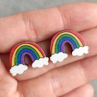 1 Pair Cartoon Style Book Rainbow Pencil Wood Women's Ear Studs sku image 1