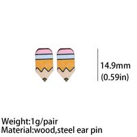1 Pair Cartoon Style Book Rainbow Pencil Wood Women's Ear Studs main image 3