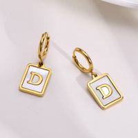 Simple Style Letter Square Stainless Steel Plating Inlay Shell Drop Earrings 1 Pair sku image 4