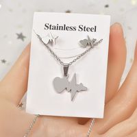 Simple Style Tortoise Star Heart Shape Stainless Steel Hollow Out Earrings Necklace 1 Set sku image 5