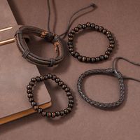 4 Piece Set Casual Fashion Twist Pu Leather Beaded Men's Bracelets main image 6
