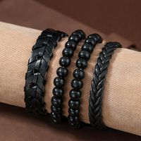 4 Piece Set Casual Round Beaded Pu Leather Men's Bracelets main image 1