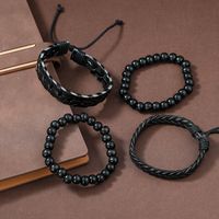 4 Piece Set Casual Round Beaded Pu Leather Men's Bracelets main image 5