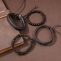 4 Piece Set Casual Round Beaded Pu Leather Men's Bracelets main image 6