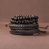 4-teiliges Set Lässig Runden Perlen Pu-leder Männer Armbänder main image 8