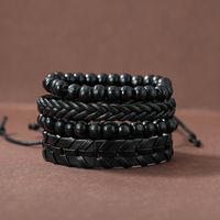 4-teiliges Set Lässig Runden Perlen Pu-leder Männer Armbänder main image 7