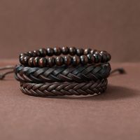 Fashion Round Beaded Pu Leather Men's Bracelets main image 1