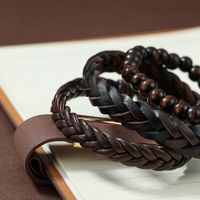 Fashion Round Beaded Pu Leather Men's Bracelets main image 7