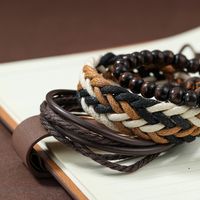 Fashion Round Beaded Pu Leather Men's Bracelets main image 2