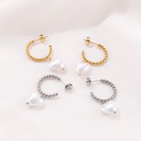 1 Pair Fashion Modern Style C Shape Heart Shape Pearl Plating Stainless Steel Drop Earrings main image 8