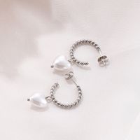 1 Pair Fashion Modern Style C Shape Heart Shape Pearl Plating Stainless Steel Drop Earrings main image 6