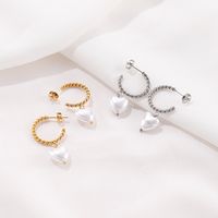 1 Pair Fashion Modern Style C Shape Heart Shape Pearl Plating Stainless Steel Drop Earrings main image 5