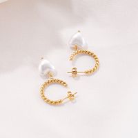 1 Pair Fashion Modern Style C Shape Heart Shape Pearl Plating Stainless Steel Drop Earrings main image 2