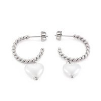1 Pair Fashion Modern Style C Shape Heart Shape Pearl Plating Stainless Steel Drop Earrings sku image 1