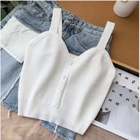 Women's Wrap Crop Top Tank Tops Button Sexy Solid Color main image 8