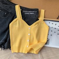 Women's Wrap Crop Top Tank Tops Button Sexy Solid Color main image 6