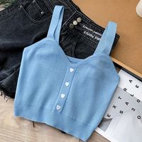 Women's Wrap Crop Top Tank Tops Button Sexy Solid Color main image 5