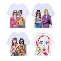Mujeres Camiseta De Manga Corta Manga Corta Camisetas Impresión Encuadernación En Contraste Moda Impresión main image 1