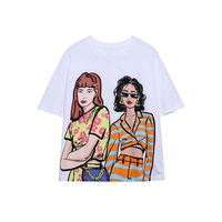 Mujeres Camiseta De Manga Corta Manga Corta Camisetas Impresión Encuadernación En Contraste Moda Impresión main image 3