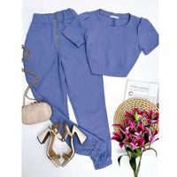 Fashion Solid Color Polyester Zipper Pants Sets 2 Piece Set main image 1