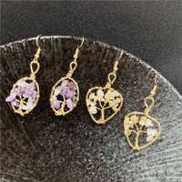 Ethnic Style Square Oval Lucky Tree Natural Stone Polishing Drop Earrings 1 Pair main image 3