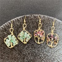 Ethnic Style Square Oval Lucky Tree Natural Stone Polishing Drop Earrings 1 Pair main image 6