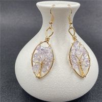 Ethnic Style Square Oval Lucky Tree Natural Stone Polishing Drop Earrings 1 Pair sku image 4