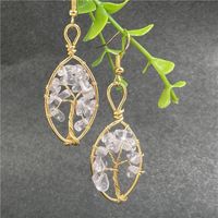 Ethnic Style Square Oval Lucky Tree Natural Stone Polishing Drop Earrings 1 Pair main image 2