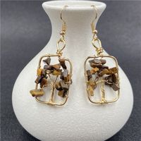 Ethnic Style Square Oval Lucky Tree Natural Stone Polishing Drop Earrings 1 Pair sku image 2