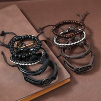 4 Piece Set Fashion Beaded Pu Leather Handmade Men's Bracelets main image 2